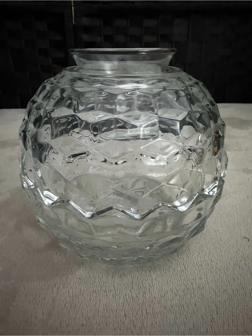 Vtg. 3-piece Homco Cubist Style Fairy Lamp, w/ candle holder, clear
